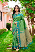 Leaf Green Silk Woven Work Traditional Saree