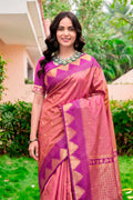 Rose Pink Silk Woven Work Traditional Saree