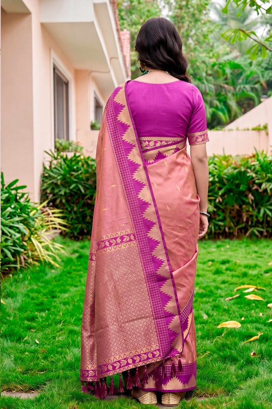 Rose Pink Silk Woven Work Traditional Saree