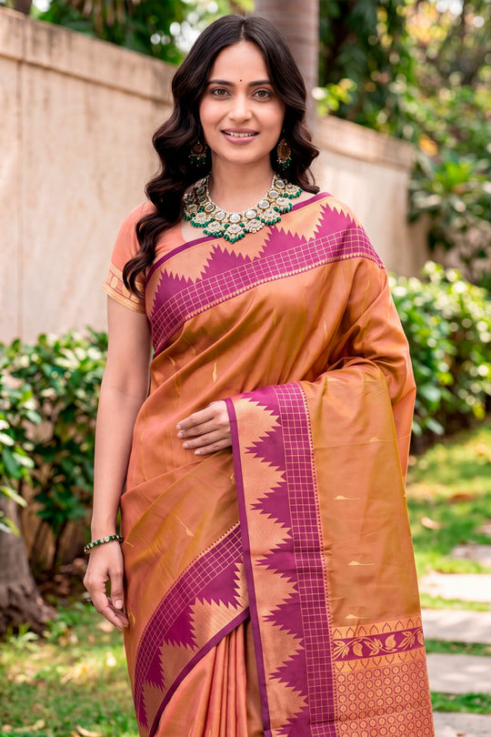Copper Brown Silk Woven Work Traditional Saree