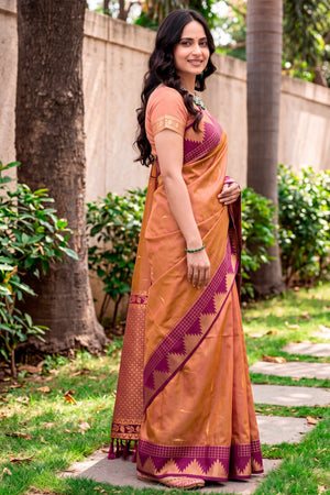 Copper Brown Silk Woven Work Traditional Saree
