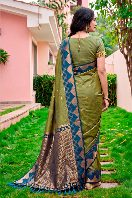 Olive Green Silk Woven Work Traditional Saree