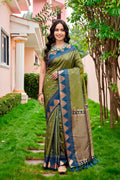 Olive Green Silk Woven Work Traditional Saree