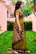 Dark Olive Green Silk Woven Work Traditional Saree