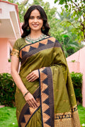 Dark Olive Green Silk Woven Work Traditional Saree