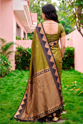Dark Olive Green Silk Woven Work Traditional Saree