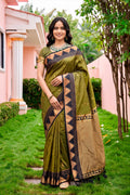 Dark Olive Green Silk Woven Work Traditional Saree
