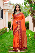 Bright Orange Silk Woven Work Traditional Saree