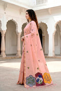 Peach Cotton Blend Woven Work Traditional Saree