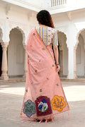 Peach Cotton Blend Woven Work Traditional Saree