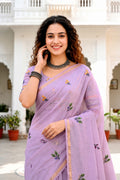 Lavender Cotton Blend Woven Work Traditional Saree