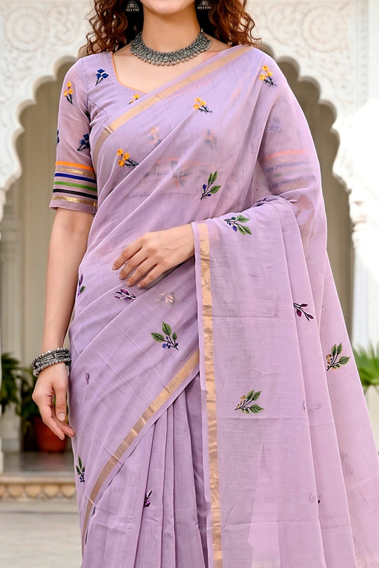 Lavender Cotton Blend Woven Work Traditional Saree