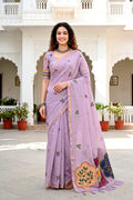 Lavender Cotton Blend Woven Work Traditional Saree
