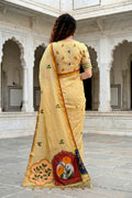 Mustard Yellow Cotton Blend Woven Work Traditional Saree