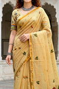Mustard Yellow Cotton Blend Woven Work Traditional Saree