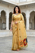 Mustard Yellow Cotton Blend Woven Work Traditional Saree