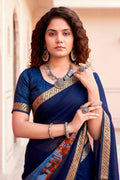 Navy Blue Georgette Woven Work Traditional Saree