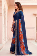 Navy Blue Georgette Woven Work Traditional Saree