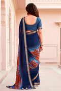 Navy Blue Georgette Woven Work Traditional Saree