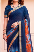 Navy Blue Georgette Woven Work Traditional Saree