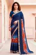 Navy Blue Georgette Woven Work Traditional Saree