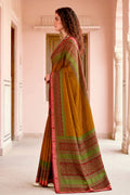 Mustard Georgette Woven Work Traditional Saree