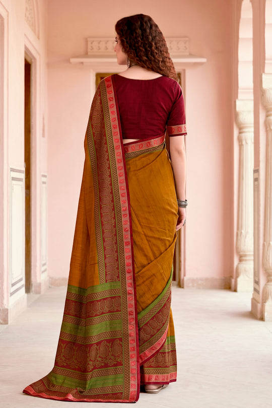 Mustard Georgette Woven Work Traditional Saree