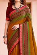Mustard Georgette Woven Work Traditional Saree