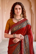 Deep Red Georgette Woven Work Traditional Saree