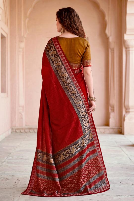 Deep Red Georgette Woven Work Traditional Saree