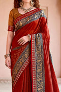 Deep Red Georgette Woven Work Traditional Saree