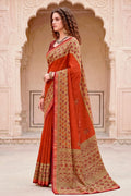 Rust Orange Georgette Woven Work Traditional Saree