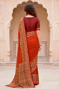 Rust Orange Georgette Woven Work Traditional Saree