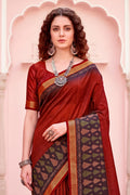 Rust Red Georgette Woven Work Traditional Saree