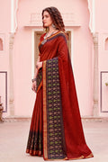 Rust Red Georgette Woven Work Traditional Saree