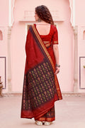 Rust Red Georgette Woven Work Traditional Saree