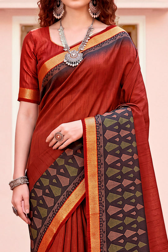 Rust Red Georgette Woven Work Traditional Saree