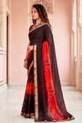 Chocolate Brown Georgette Woven Work Traditional Saree