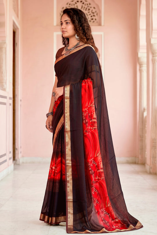 Chocolate Brown Georgette Woven Work Traditional Saree