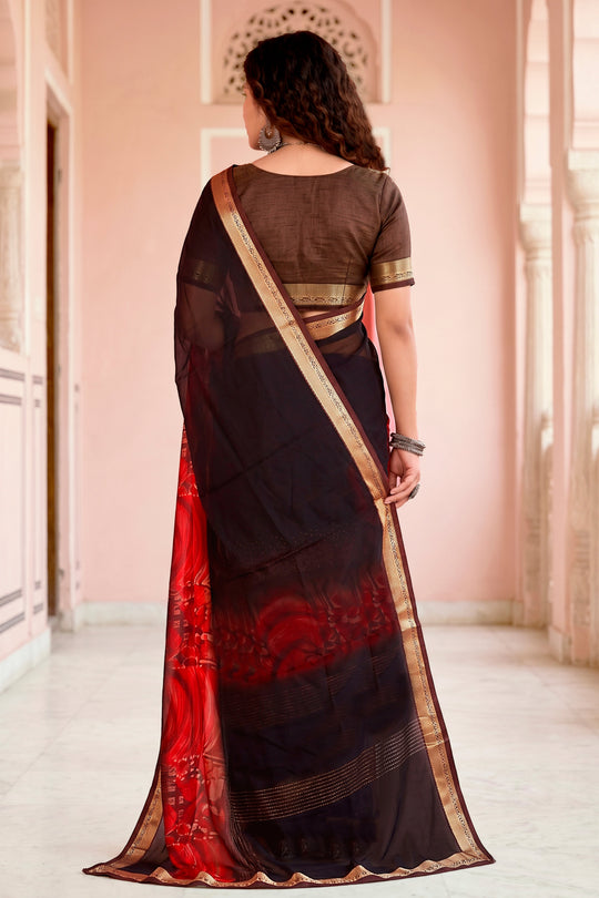 Chocolate Brown Georgette Woven Work Traditional Saree