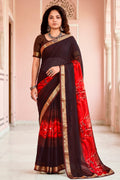 Chocolate Brown Georgette Woven Work Traditional Saree