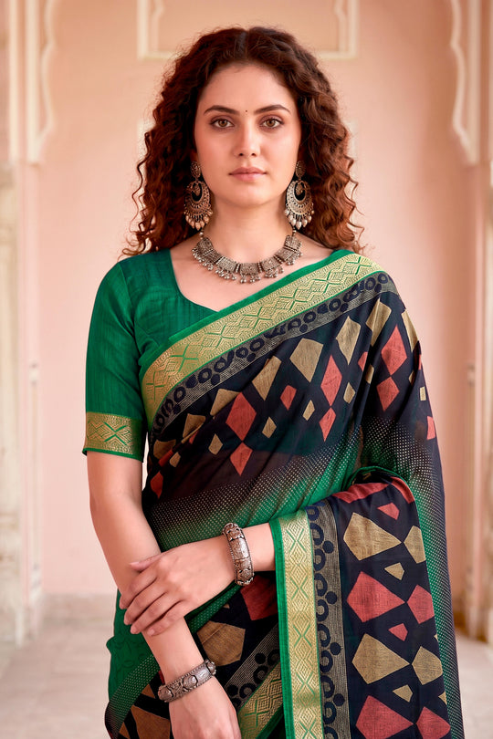 Bottle Green Georgette Woven Work Traditional Saree