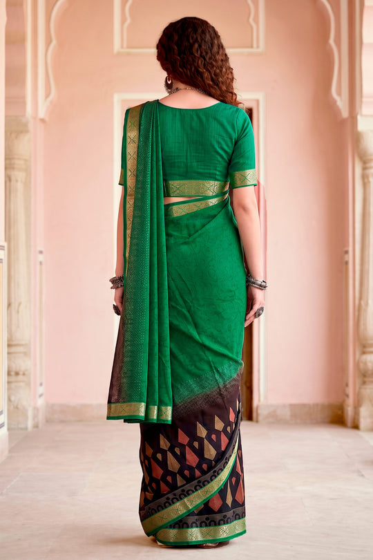 Bottle Green Georgette Woven Work Traditional Saree