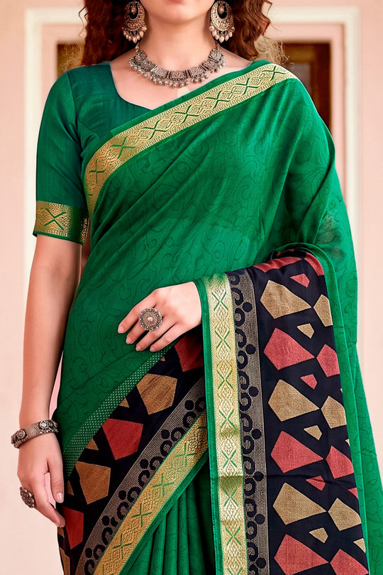 Bottle Green Georgette Woven Work Traditional Saree