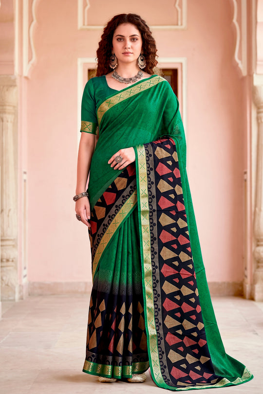 Bottle Green Georgette Woven Work Traditional Saree