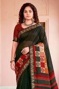 Dark Green Georgette Woven Work Traditional Saree