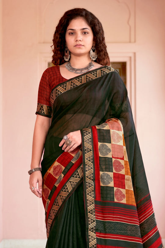 Dark Green Georgette Woven Work Traditional Saree