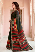 Dark Green Georgette Woven Work Traditional Saree