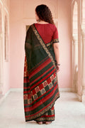 Dark Green Georgette Woven Work Traditional Saree