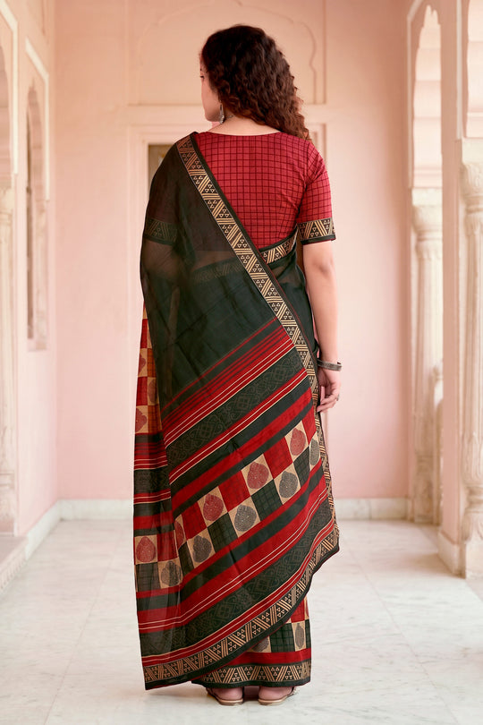 Dark Green Georgette Woven Work Traditional Saree